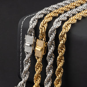 שרשרת זהב 18 קראט מצופה זהב, צמיד נירוסטה עם חוליות, אבזם זירקון CZ, שרשרת חבל קלועה, צמיד חבל ביזנטי לגברים - Product Image 5