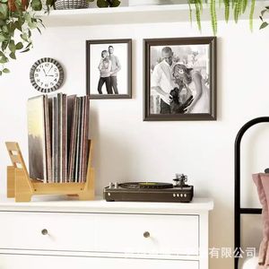 Wooden Record Rack Inclined <b>CD</b> Storage Holder Rustic Design Tabletop Music Display <b>Stand</b> Natural Wood Color - Product Image 3