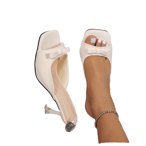 Sandalias de Tacón Alto con Punta Abierta y Estilo Francés para Mujer, Verano, Exterior, Talla Grande, Elegantes, con Lazo - Product Image 4