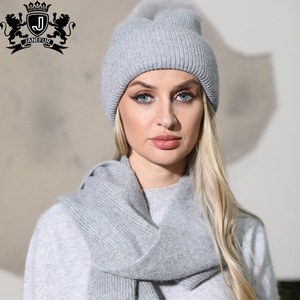 Janefur 2026 Nouveauté : <span class=keywords><strong>Ensemble</strong></span> <span class=keywords><strong>bonnet</strong></span> et écharpe en angora avec <span class=keywords><strong>pompon</strong></span> en fourrure, couleur assortie, pour <span class=keywords><strong>femme</strong></span> - Product Image 4