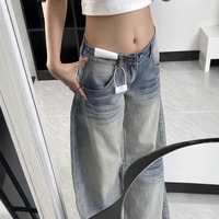 Jeans wanita gaya baru musim gugur 2025 jins Scimitar Retro Amerika kaki lurus longgar panjang selantai pinggang antilembap