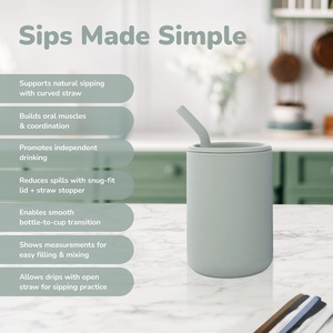Unbreakable Infant Silicone Tumbler Baby Drinking Training <b>Cup</b> Baby Sippy <b>Cup</b> Kid Tumbler with <b>Straw</b> and Handle - Product Image 3