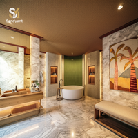 Meubles de villa d'hôtel tropical moderne de luxe, canapés en tissu avec cadre en teck, unités de salon en bois massif, projet hôtelier personnalisé