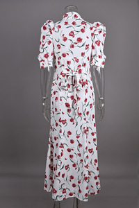 Gaun Elegan Model Puff Sleeve Motif Bunga Prancis 2026 untuk Wanita, Koleksi Musim Panas Terbaru, Desainer, Aksen Renda, Menonjolkan Pinggang - Product Image 4