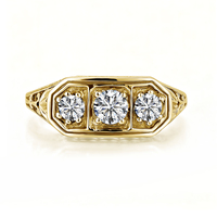 Bague en or 14 carats rempli, entièrement sertie de moissanite, trois pierres, pour femme et jeune fille, cadeau tendance, bijoux fins, vente en gros