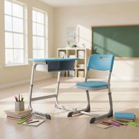 Ensemble de bureau et chaise d'école réglables avec surface de travail en plastique et structure métallique pour l'école et la maison