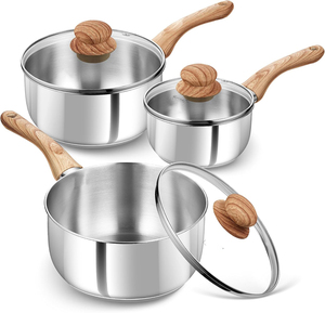 Nouvel <span class=keywords><strong>ensemble</strong></span> de cuisson au gaz moderne haut de gamme pour la maison, batterie de cuisine antiadhésive en acier inoxydable avec couvercles en verre, ustensiles de cuisine personnalisables avec logo, 10 pièces MOQ - Product Image 6