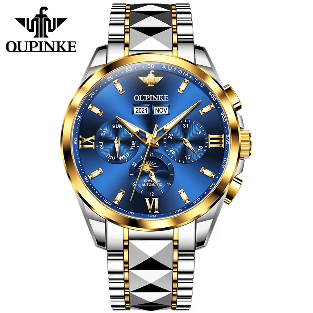 6 blue dial silver gold strap