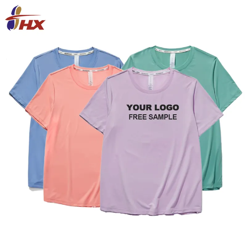 Kustom kaus rajut wanita, baju kaos lari ukuran besar cepat kering desain Logo
