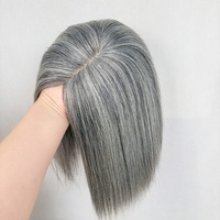 Prothèse capillaire 100% cheveux humains vierges européens non traités, avec dessus en soie et dos tissé, 7x9, couleur grise, pour femmes