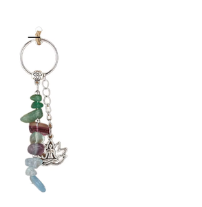 Porte-clés en acier inoxydable plaqué argent avec pendentif en pierre naturelle bohème, lotus et Bouddha, bijou unisexe, cadeau - Product Image 2