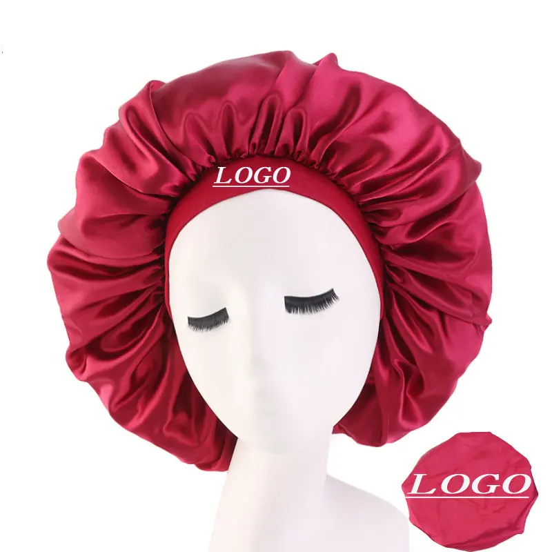 منخفضة موك عينة مجانية الأغطية لكأس خمر النساء اكسسوارات الشعر الحرير الحرير بونيه مع شعار مخصص