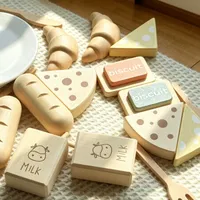 Ensemble de jeu de simulation de petit-déjeuner en bois naturel, pain et fromage en bois, jouet de cuisine pour enfants, jeu de rôle