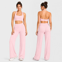 Set Olahraga 2-Potong Tank Top Racerback Wanita Celana Yoga Pilates Bergaris Tanpa Jahitan yang Bernapas dengan Pinggang Berbentuk V