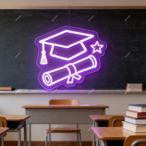 कस्टम 2024 ग्राड प्राम कॉलेज की बधाई ग्रेड उपहार चिन्ह टोपी के नेतृत्व में नीयन संकेतों स्नातक की सजावट पृष्ठभूमि दीवार कला - Product Image 4