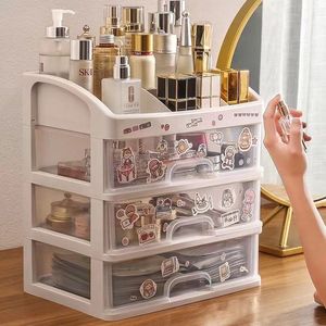 Desktop Cosmetic Storage Box Plastic 3 Drawer Transparent Organizer Dustproof <b>Makeup</b> Storage Rack Jewelry Holder <b>Dressing</b> <b>Table</b> - Product Image 1