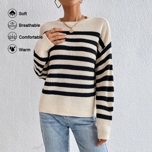 Fashion Sweater Striped Yarn Knitting Wool Sweater Loose Pullover Crewneck Knitwear <strong>Woolen</strong> for Women Casual <strong>Top</strong> - Product Image 2