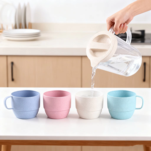 Juego de 5 Piezas de Jarra de Agua de Paja de Trigo, Jarra de Jugo Ecológica, Libre de BPA, Juego de Bebidas de Gran Capacidad con 4 Vasos para el Hogar, Picnic, Fiesta - Product Image 3