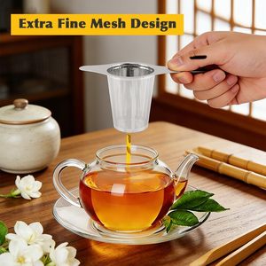 Customized Logo Eco-Friendly Double Handle Fine Mesh Loose Leaf <b>Tea</b> Strainer/Filter/<b>Tea</b> <b>Infuser</b> with Lid Stainless Steel - Product Image 3