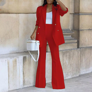 Completo <span class=keywords><strong>da</strong></span> Donna alla Moda per Ufficio, Giacca e Pantaloni Tinta Unita a Maniche Lunghe, Outfit Estivo Formale per Donne - Product Image 2