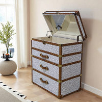 Armoire de rangement en cuir de style rétro avec vitrine à miroir avec tiroirs de coffre pour ornements valise au trésor