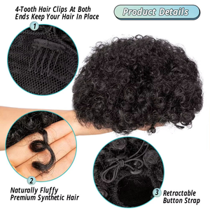 <span class=keywords><strong>Chignon</strong></span> <span class=keywords><strong>Afro</strong></span> court avec cordon de serrage pour femmes noires, extension synthétique bouclée crépue, petit <span class=keywords><strong>chignon</strong></span> <span class=keywords><strong>afro</strong></span>, extension Caterpillar naturelle 50g - Product Image 2
