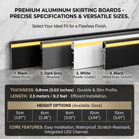 Zócalo de Pared de Aluminio con LED, Moldura Decorativa |   Perfil de Tira de Luz LED Metálica para Decoración de Interiores 6cm 8cm 10cm 12cm 15cm