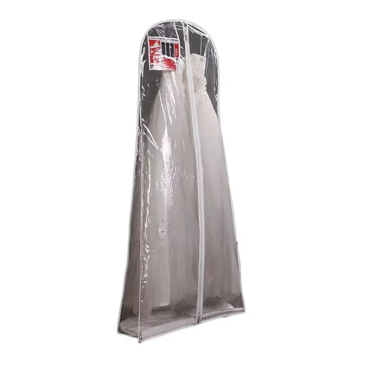 중국 제조 업체 사용자 정의 로고 화이트 웨딩 커버 신부 드레스 방진 가방 이브닝 가운 커버 투명 옷 가방