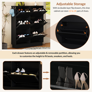 Meuble à chaussures moderne et étroit avec 6 tiroirs basculants, design gain de place, style crème, pour salon, rangement de chaussures, mobilier de maison - Product Image 4
