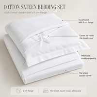 Parure de lit en coton satiné blanc pour hôtel, housse de couette et taies d'oreiller, drap plat à rebord de 5 cm, fournisseur en gros OEM ODM