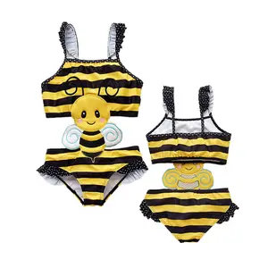 One Piece Bikini Swimwear Baby Girls One Piece Cartoon Bee Insect Embroidery Kids 1Pc Swimwear DGGS-001