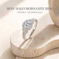 Bague Halo Ronde en Moissanite, Argent S925, Zircon Cubique d'un Carat, Pavé, à Queue Fendue, Bijoux de Mariage et de Fiançailles pour Femme