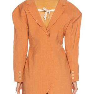 Ensemble professionnel pour femme de haute qualité, veste élégante et sexy à col en V profond, pantalon droit à jambes larges, costume en lin deux pièces pour femme - Product Image 3