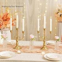 Candelabro de Metal Dorado de 3 Brazos al por Mayor, Portavelas Cónicas Vintage, Centro de Mesa para Bodas, Banquetes, Hoteles, Decoración de Alquiler