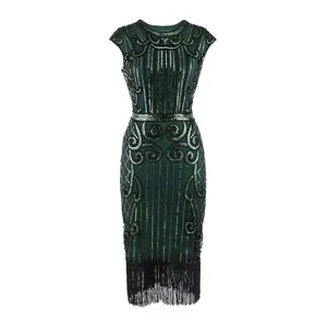 Minthson grande taille Great Gatsby <span class=keywords><strong>Charleston</strong></span> clapet fête paillettes gland Vintage Costume décontracté automne robes Cosplay Robe Robe - Product Image 1