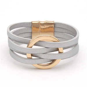 Nueva Pulsera de Cuero Cruzado para Mujer, Brazalete de Metal con Anillo Grande, Pulsera Multicapa con Cierre Magnético, Brazalete de Acero Inoxidable - Product Image 6
