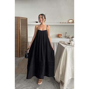 Wholesale Black Crocheted Strappy Muslin <b>Dress</b> <b>for</b> <b>Women</b> Solid Pattern Knee-Length Office Lady Style One <b>for</b> <b>Spring</b>/Autumn Day - Product Image 5