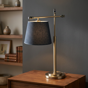 Lampe de table moderne en aluminium réglable avec abat-jour rond en lin beige E27 LED AC 85-265V Écologique et protectrice pour les yeux pour chambre à coucher - Product Image 3