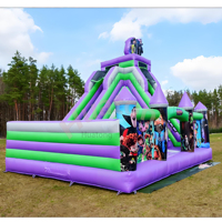 Location Commerciale Extérieure : Château Gonflable Combiné en PVC avec Toboggan, Maison de Rebond Gonflable à Thème Dessin Animé pour Enfants