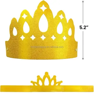 Custom Golden Silver Glitter Celebration Kid Birthday Decoration King Queen Party Paper Crown