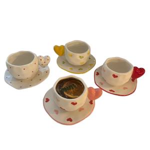 Juego de Taza y Platillo de Porcelana Pequeño Estilo Francés, Diseño Irregular Hecho a Mano, Patrón de Corazón, Ecológico, Reutilizable, para el <span class=keywords><strong>Té</strong></span> de la Tarde - Product Image 4