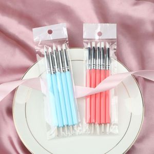 Juego de 5 pinceles de silicona de doble punta para decoración de uñas, herramientas para puntear con forma de pétalo de flor, bolígrafos de tallado en rojo, azul y rosa - Product Image 5