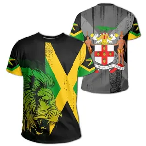 Diseñador personalizado Logo Jamaica bandera y León impresión Digital novedad negro gris camisas para hombres transpirable camiseta descuentos ropa