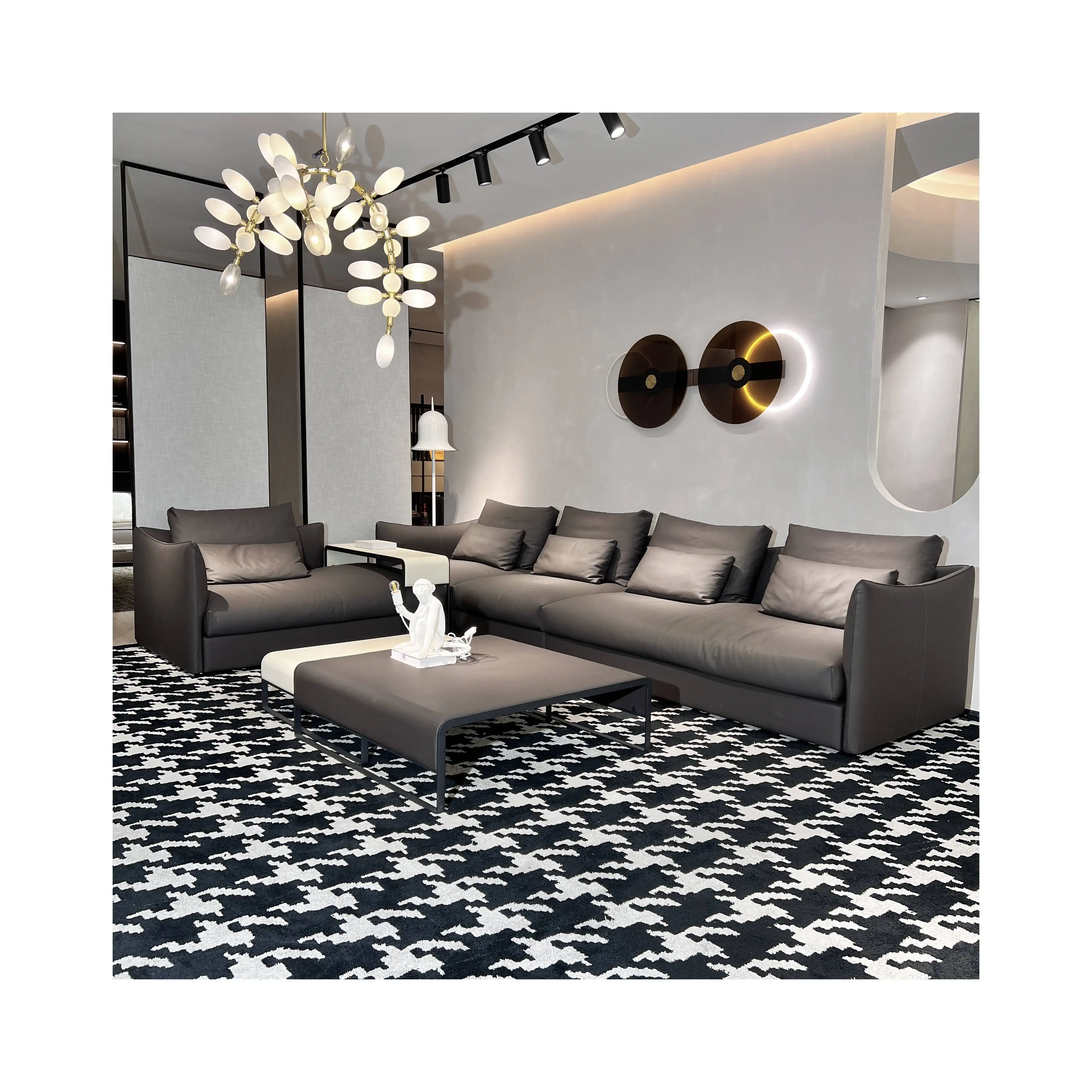 Sofás de lujo minimalistas de diseño superior Sofá de esquina de cuero de estilo moderno italiano personalizado