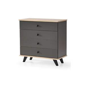 Commode moderne nordique à 4 tiroirs Artemis, élégante, en bois massif, pour chambre à coucher, table de chevet, Sonomo Anthracite, commode de luxe - Product Image 1