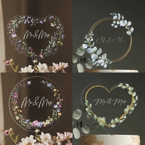 Elegante Adorno Transparente para Pastel con Impresión de <span class=keywords><strong>MR</strong></span> & Mrs/Feliz Cumpleaños, Decoración Acrílica Personalizada para Boda, Aniversario, Cumpleaños, Celebración en Pareja - Product Image 3