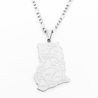 Collier pendentif carte du Ghana avec nom d'état Joyeria Acero bijoux en acier inoxydable plaqué or collier chaîne carte du Ghana