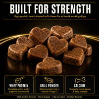 Friandises à mâcher riches en protéines pour chiens : Poudre de krill, Taurine, Énergie, Force, Endurance, Soutien Actif Quotidien, Qualité Supérieure, ODM