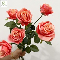 Bunga Mawar Tunggal Putih Pink Sentuhan Realistis Berkualitas Tinggi 56CM untuk Dekorasi Pernikahan, Hari Valentine, Meja, dan Rumah