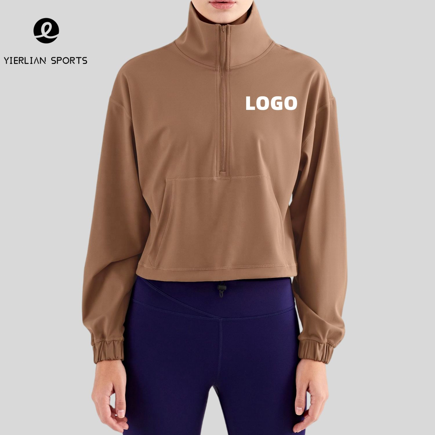 Spring New Women's High Collar Half Zip up Clothes Fashion Long Sleeves Yoga Top Clothes Women Yoga Workout Jacket Womens